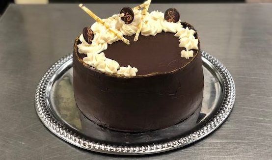 Chocolate Cake with Chocolate Ganache Coating and Chocolate Decor
